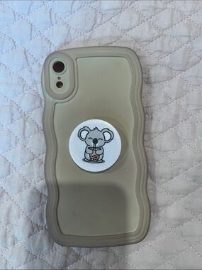 IPhone XR Beige Wavy Silicone Phone Case with Koala PopGrip